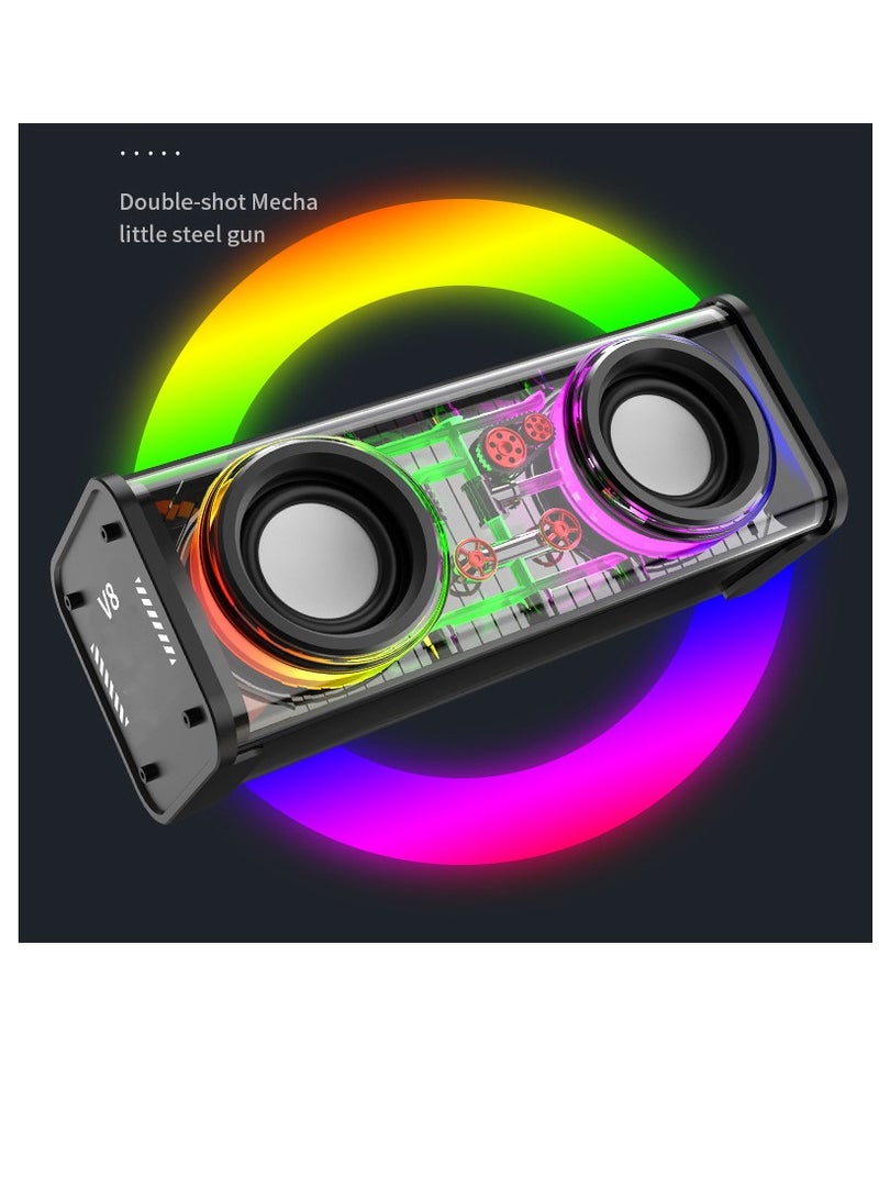 Creative Mini Bluetooth Speaker Double Speakers Transparent Mecha Colorful High Power Bass Cannon 165*60*64mm  - Image 2