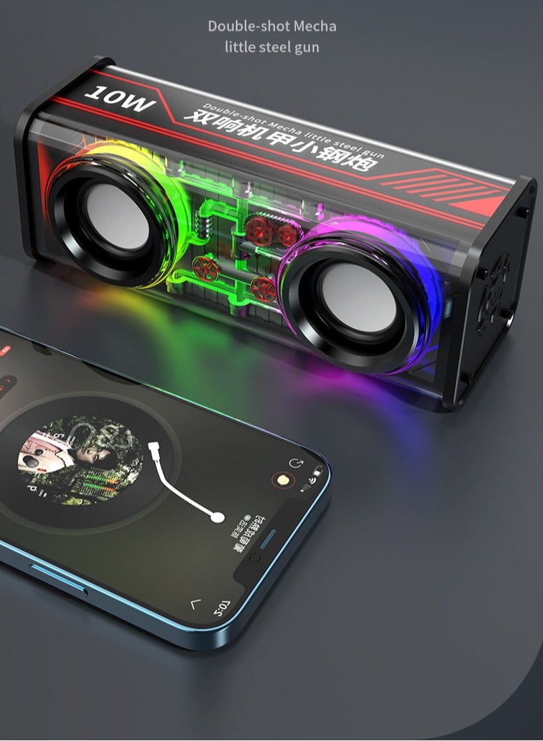 Creative Mini Bluetooth Speaker Double Speakers Transparent Mecha Colorful High Power Bass Cannon 165*60*64mm  - Image 3