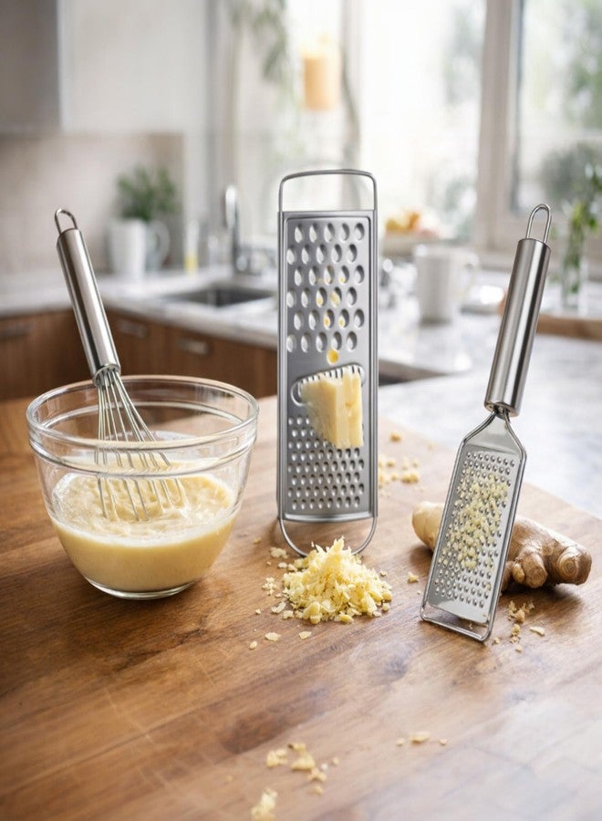 ADIMAC Stainless Steel Kitchen Tool Set 3 Pieces with Flat Grater, Handheld Cheese & Vegetable Grater and Egg Whisk Beater, Durable Rust Resistant Cooking Tools for Kitchen, Easy to Clean, Strong Grip Handle - Image 2