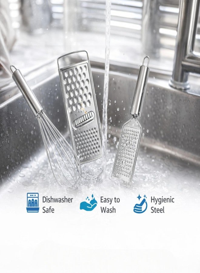 ADIMAC Stainless Steel Kitchen Tool Set 3 Pieces with Flat Grater, Handheld Cheese & Vegetable Grater and Egg Whisk Beater, Durable Rust Resistant Cooking Tools for Kitchen, Easy to Clean, Strong Grip Handle - Image 4