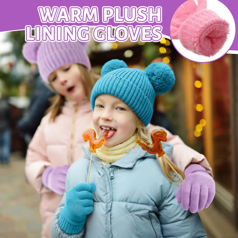 ShinyMatch 18 Pcs Kids Hat Gloves Scarf Winter Set, 6 Color for 5-10 Girl Boy Knit Beanie with Pom Fleece Neck Warmer Mittens(Purple, Blue, Beige, Pink, White, Gray) - Image 5