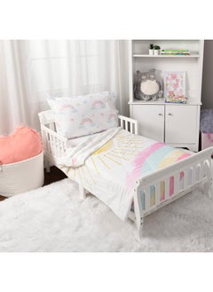 Toddler Bedding Set Rainbow (2 Piece Set Fits Standard Infant Mattress) Includes Microfiber Reversible Comforter And Pillowcase For Kids