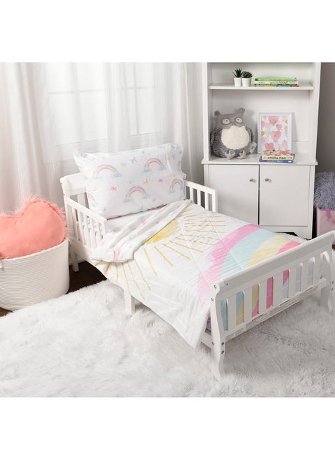Toddler Bedding Set Rainbow (2 Piece Set Fits Standard Infant Mattress) Includes Microfiber Reversible Comforter And Pillowcase For Kids