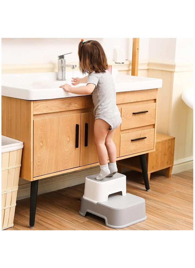 MIXDE Toddler Step Stool, 2 Step Stool with Anti-Slip Surface & Base, Kids Step Stool for Toddlers Potty Training, Kitchen, Living Room, Bedroom, Toy Room (Grey) - Image 2