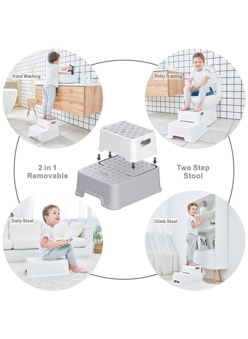 MIXDE Toddler Step Stool, 2 Step Stool with Anti-Slip Surface & Base, Kids Step Stool for Toddlers Potty Training, Kitchen, Living Room, Bedroom, Toy Room (Grey) - Image 4