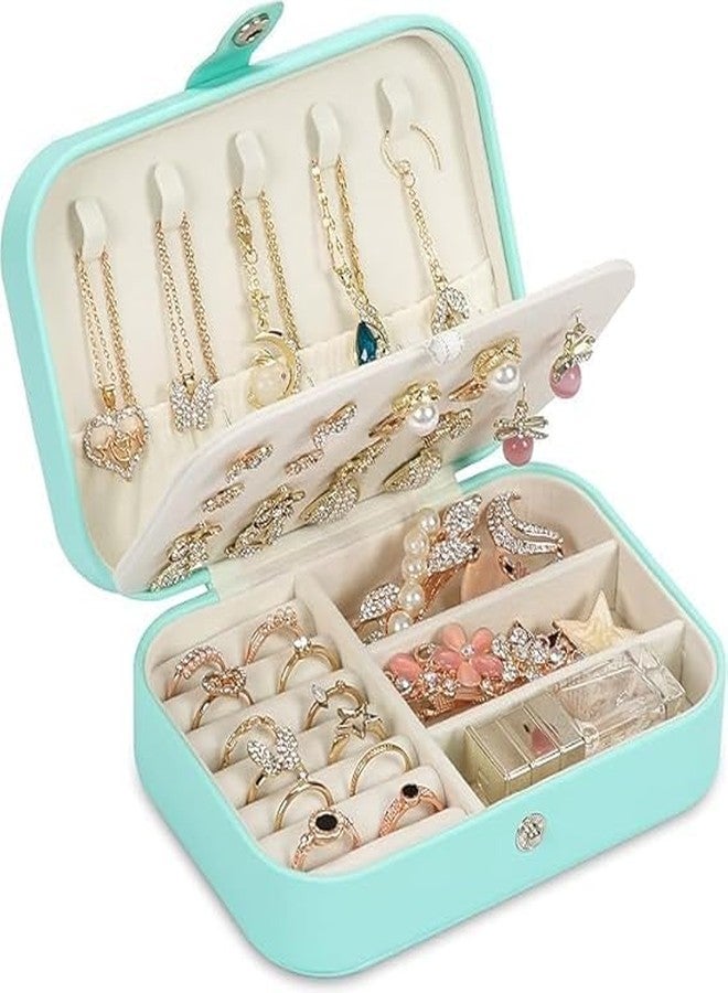 TONSYL Leather Mini Jewelry Travel Case, Small Travel Jewelry Organizer, Safety Lock Jewelry Portable Jewelry Box Travel Mini Storage Organizer Display Storage Box For Rings Earrings (Sky Blue) - Image 1