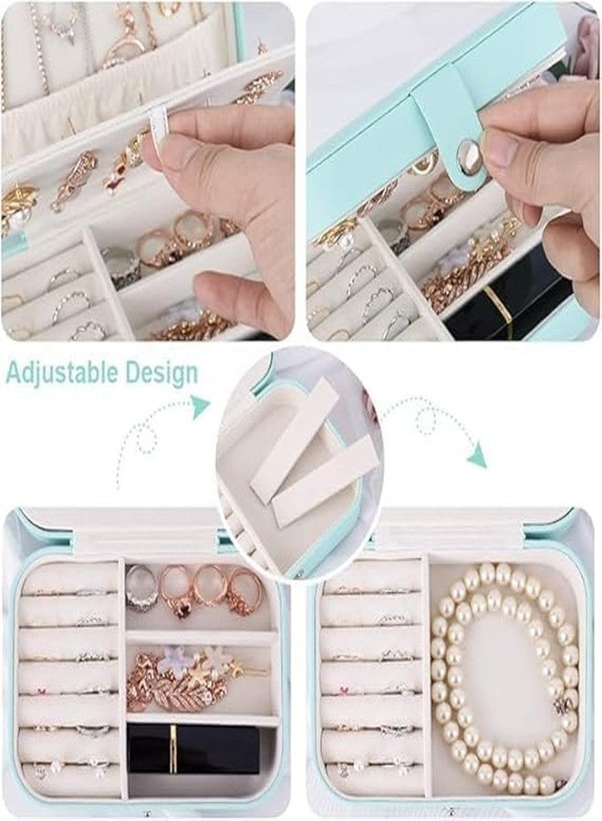 TONSYL Leather Mini Jewelry Travel Case, Small Travel Jewelry Organizer, Safety Lock Jewelry Portable Jewelry Box Travel Mini Storage Organizer Display Storage Box For Rings Earrings (Sky Blue) - Image 4