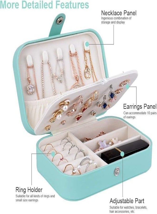 TONSYL Leather Mini Jewelry Travel Case, Small Travel Jewelry Organizer, Safety Lock Jewelry Portable Jewelry Box Travel Mini Storage Organizer Display Storage Box For Rings Earrings (Sky Blue) - Image 3