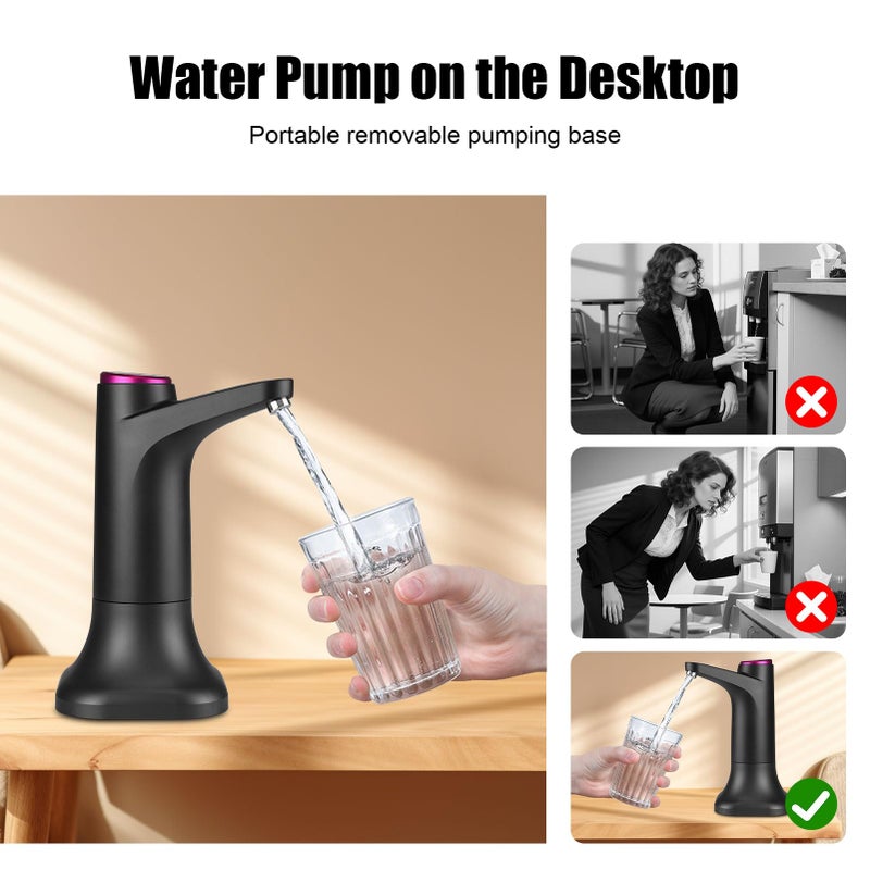 BALLMENT Water Pump for 5 Gallon Jug, Electric Water Dispenser, USB Rechargeable Portable Automatic Pump with Mobile Base for RV, Camping, Home, Office - Black - Image 3