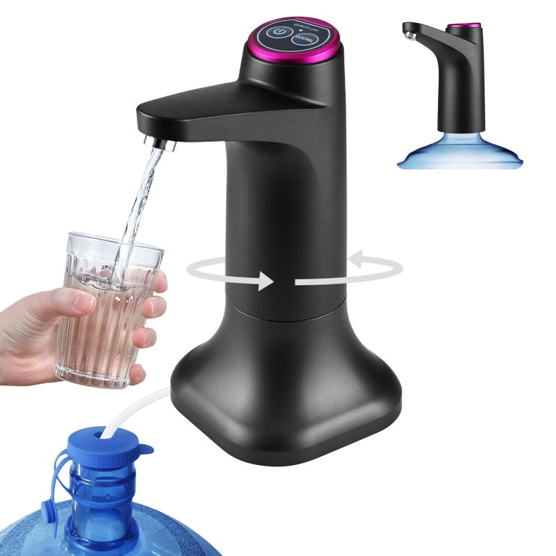 BALLMENT Water Pump for 5 Gallon Jug, Electric Water Dispenser, USB Rechargeable Portable Automatic Pump with Mobile Base for RV, Camping, Home, Office - Black - Image 1