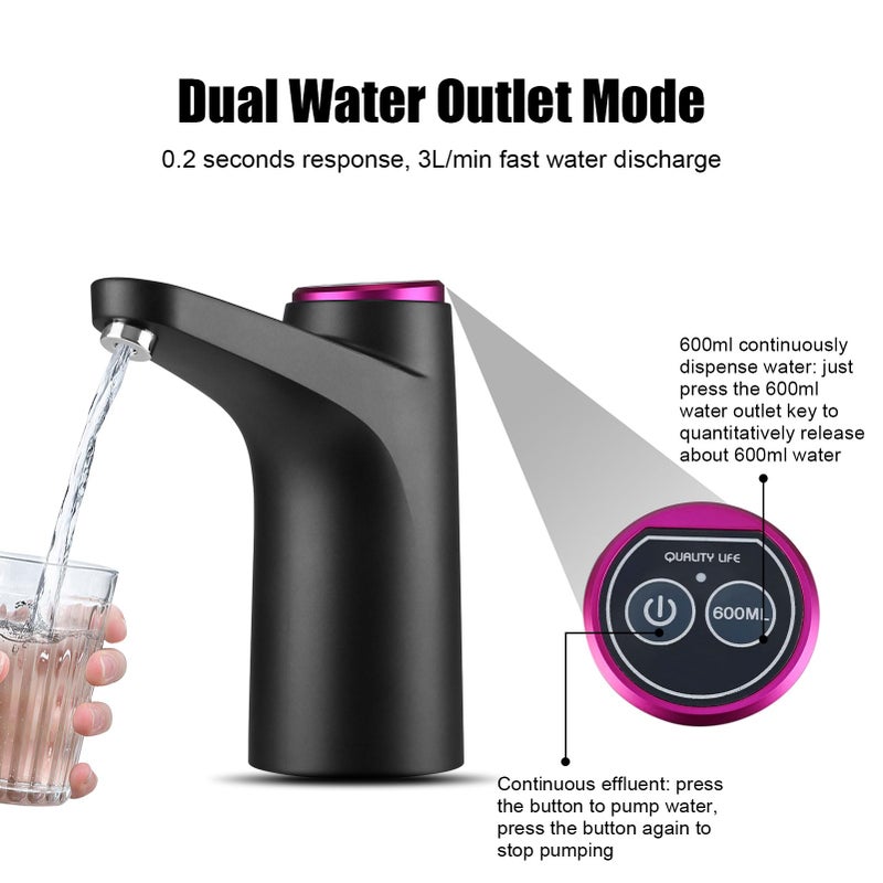 BALLMENT Water Pump for 5 Gallon Jug, Electric Water Dispenser, USB Rechargeable Portable Automatic Pump with Mobile Base for RV, Camping, Home, Office - Black - Image 5