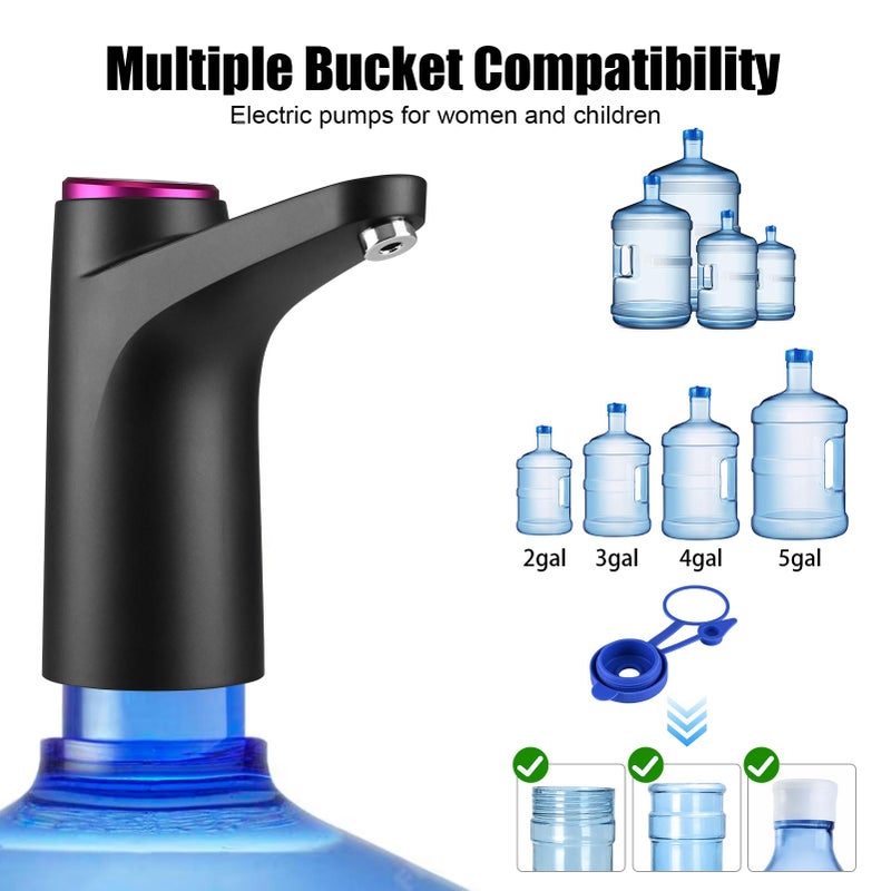 BALLMENT Water Pump for 5 Gallon Jug, Electric Water Dispenser, USB Rechargeable Portable Automatic Pump with Mobile Base for RV, Camping, Home, Office - Black - Image 4