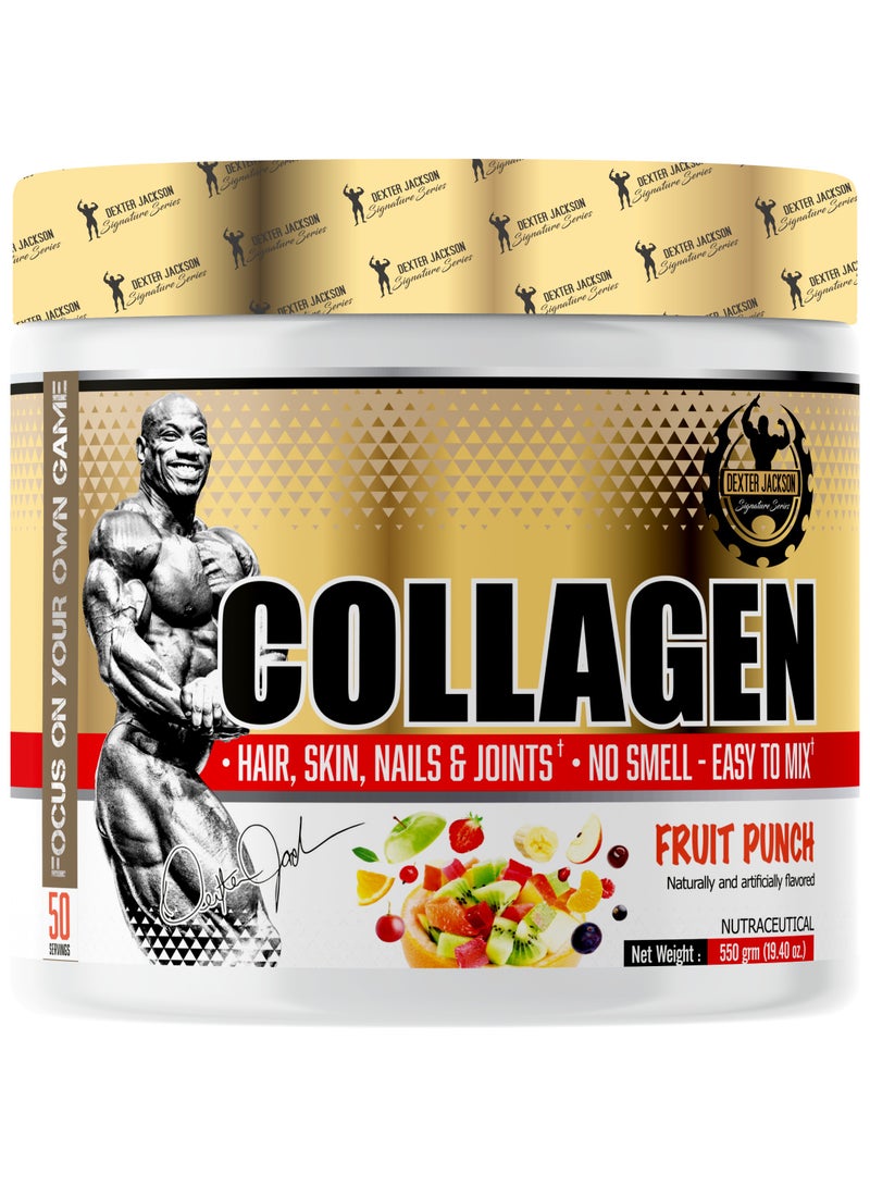 DEXTER JACKSON Gold Series Collagen - Supports Skin, Hair, Nails, and Joint Health (Fruit Punch, 550g, 50 Servings) - Image 1