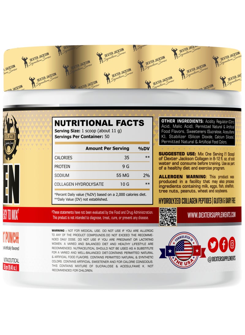 DEXTER JACKSON Gold Series Collagen - Supports Skin, Hair, Nails, and Joint Health (Fruit Punch, 550g, 50 Servings) - Image 3
