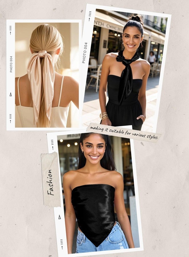 CHLINS 35” Large Head Scarf for Women Satin Head Scarf 2Pcs Square Silk Like Hair Scarf Bandanas Hair Wrapping Neck Scarf, Black+camel, One size - Image 5