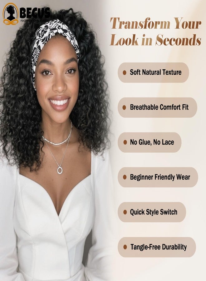 BECUS Curly Wigs Headband Wig Half Wig Wigs for Black Women Headband Hair Wear and Go Glueless Daily Wear Date Night(12" - Black) - Image 5