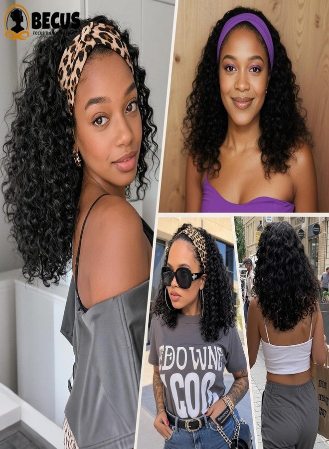 BECUS Curly Wigs Headband Wig Half Wig Wigs for Black Women Headband Hair Wear and Go Glueless Daily Wear Date Night(12" - Black) - Image 2