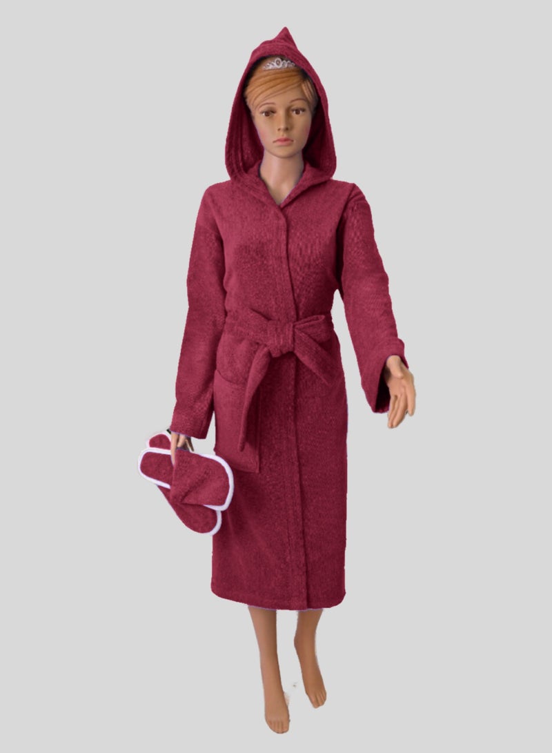 Banotex Luxurious burgundy Egyptian cotton bathrobe, suitable for men and women, comes with a cape, slippers, and a waist belt. Available in sizes to suit everyone. - Image 1