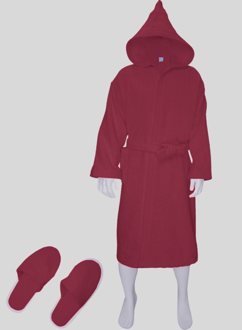 Banotex Luxurious burgundy Egyptian cotton bathrobe, suitable for men and women, comes with a cape, slippers, and a waist belt. Available in sizes to suit everyone. - Image 3
