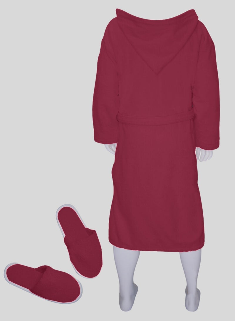 Banotex Luxurious burgundy Egyptian cotton bathrobe, suitable for men and women, comes with a cape, slippers, and a waist belt. Available in sizes to suit everyone. - Image 4