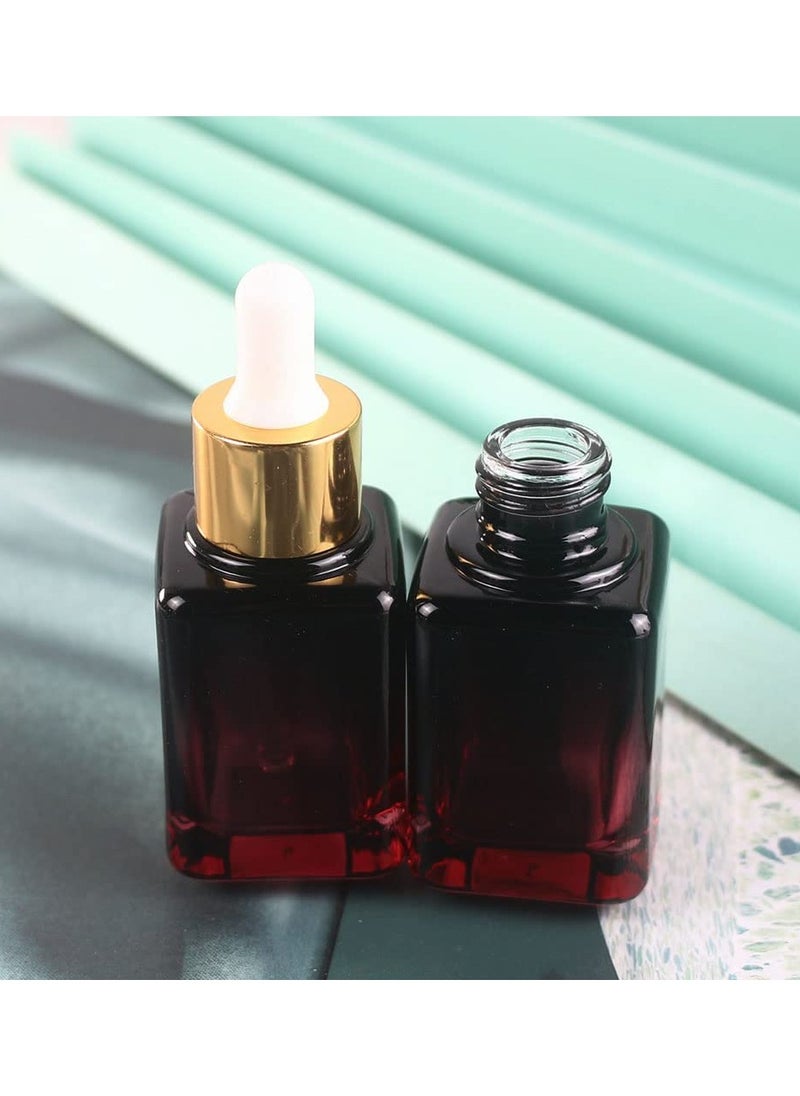 SYOSI - 6pcs Dropper Bottles for Essential Oils 30ml Amber Glass Bottles with Eye Droppers Tincture Bottles Leak Proof Travel Bottles Gradient Red Square for Essential Oils Perfume Liquids - Image 1
