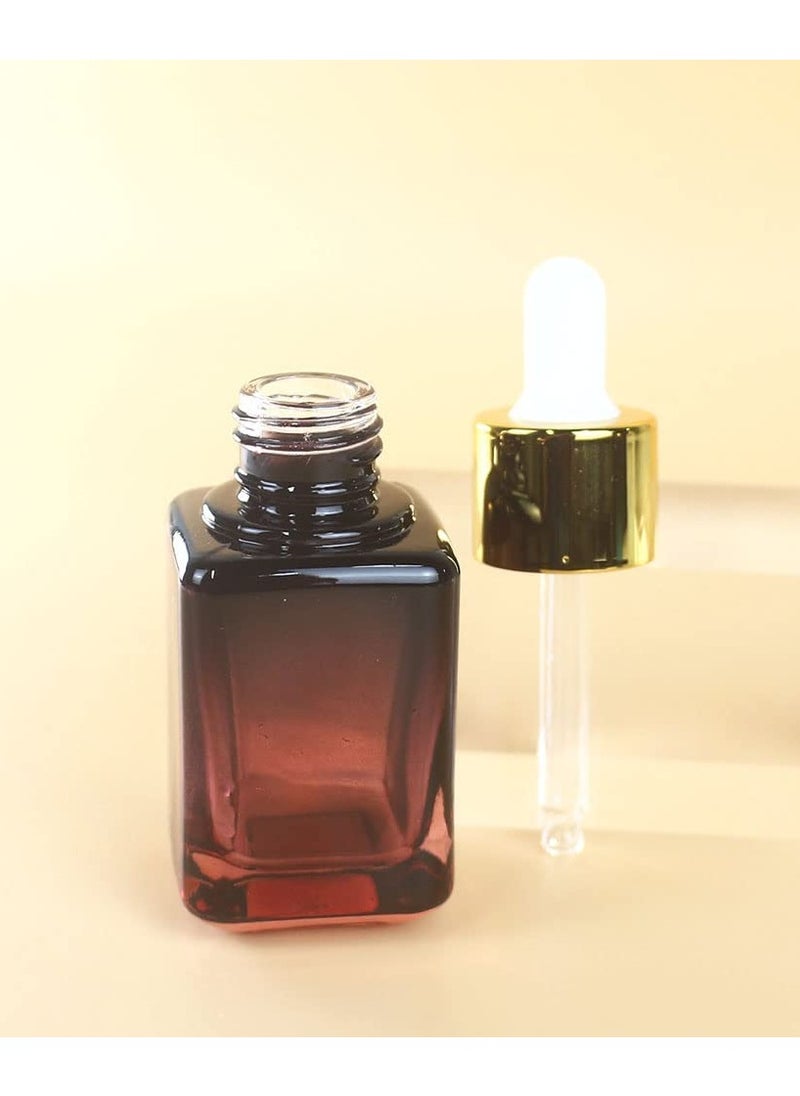 SYOSI - 6pcs Dropper Bottles for Essential Oils 30ml Amber Glass Bottles with Eye Droppers Tincture Bottles Leak Proof Travel Bottles Gradient Red Square for Essential Oils Perfume Liquids - Image 1