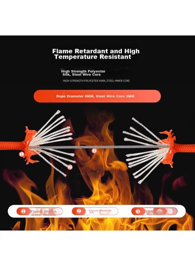 Canle Kanle 8mm Emergency Rescue Rope, Safety Rope, Fire-resistant Rope, Rescue Equipment, Rappelling Rope, Steel Wire Rope - Image 2