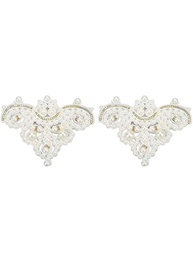 Generic 2Pcs Pearl Shoe Flower, Pearl Rhinestone ons Rhinestone Faux Pearl Embellishments Pearl Brooch Shining Appearance for Boots Sandals(Pearl Toe) - Image 1