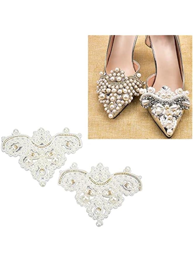 Generic 2Pcs Pearl Shoe Flower, Pearl Rhinestone ons Rhinestone Faux Pearl Embellishments Pearl Brooch Shining Appearance for Boots Sandals(Pearl Toe) - Image 3