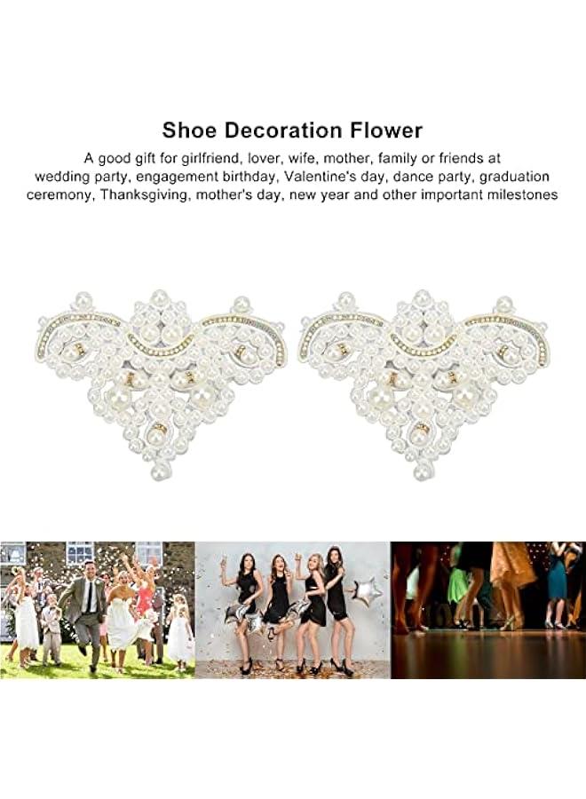 Generic 2Pcs Pearl Shoe Flower, Pearl Rhinestone ons Rhinestone Faux Pearl Embellishments Pearl Brooch Shining Appearance for Boots Sandals(Pearl Toe) - Image 5