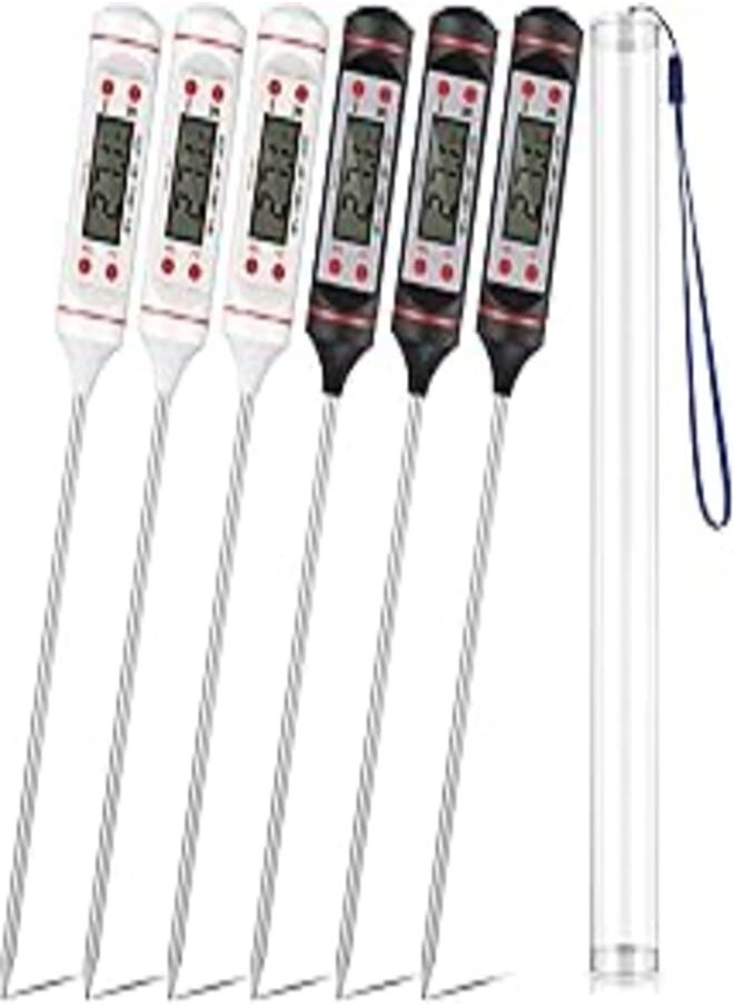 Weewooday 6 Pcs Digital Meat Thermometers Immediate Read Cooking Thermometers Long Probe Food Thermometer Waterproof Kitchen Thermometers with LCD Screen and Protective Sleeve for BBQ Grilling Food Meat Water 