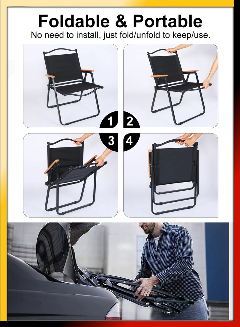 دي بلو كرسي تخييم خارجي قابل للطي مع مساند للذراعين بتصميم خشبي، كرسي شاطئ قابل للطي للتخييم والنزهات والصيد والفناء والحديقة والفناء الخلفي والشواء والحفلات الجانبية والاسترخاء وأثاث الجلوس المحمول - Image 3