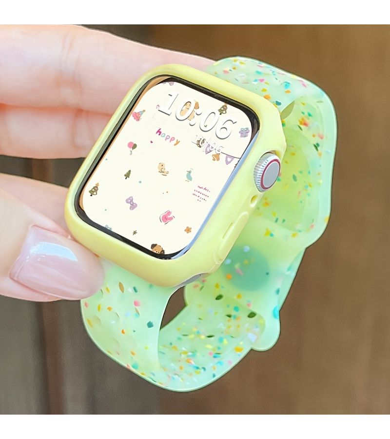 Set Of 2 Yellow Jelly Polka Dot Soft Straps With Protective Case For Apple Watch Band Compatible With Sizes 42mm 38mm To 49mm For Watch Series 10 9 8 7 6 SE And Ultra 2 - Image 3