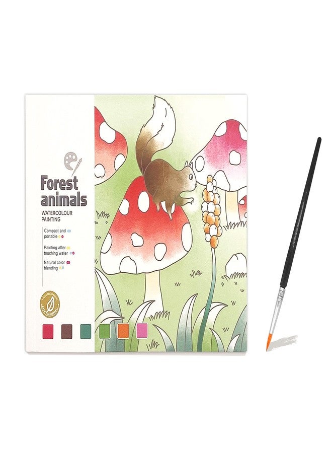 ZAKVOOR Watercolor Painting Book for Kids and Toddlers Ages 4-8, Pocket Cartoon Watercolor Paper Book with Paint Palette and Brush, Art Craft Gift for Drawing (Forest Animal) - Image 1