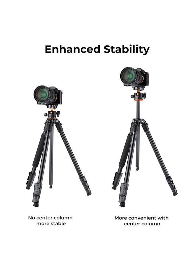 K&F Concept 62''/160cm Camera Tripod,Lightweight and Compact Super Portable Aluminum DSLR Tripod10KG Load Capacity Ball Head,Quick Release Plate for Travel and Work A234A1  - Image 4
