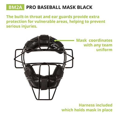 Champion Sports Pro Baseball Adult Mask - Umpires and Catchers - Extra Protection - Extended Guards - Adjustable Harness Baseball Mask - Adult Size,BLACK - Image 2