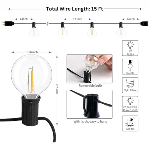 XERGY Outdoor String Lights 15 Feet G40 Globe Lights with 15 Edison LED Break Proof Bulbs +1 Extra, Light for Backyard Terrace Garden Balcony Party Decor for Home Decoration - Image 2