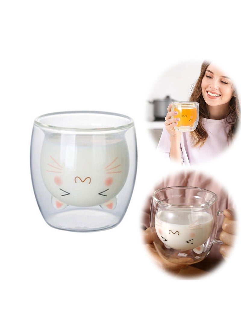SYOSI Cute Mugs Glass, Cat Tea Cup, Cute Coffee Mug, Double Wall Clear Insulated Glass, Espresso Cup, Coffee Cup, Tea Cup, Milk Cup, Juice Cup Best gift for Office and Personal Birthday - Image 1