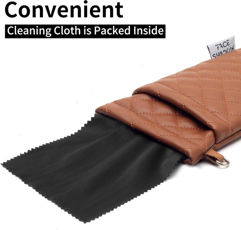 Face Shadow Double Glasses Case Soft Eyeglass Case For Women Men Squeeze Top Sunglasses Case With Cleaning Cloth - Image 4