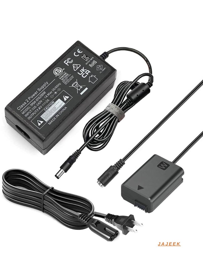 JAJEEK AC-PW20 AC Power Adapter & NP-FW50 Dummy Battery Kit for Sony Alpha Cameras – Compatible with ZV-E10, A7 Series, A6500, A6400, A6300, A6100, A6000, A5100, RX10, NEX Models - Image 1