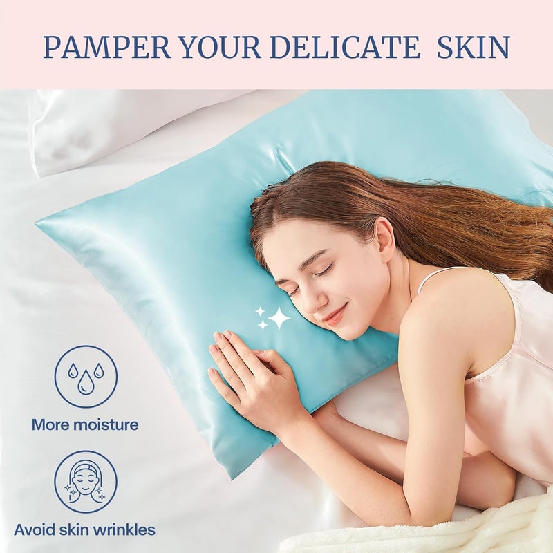 Satin Pillowcase for Hair and Skin, Queen Pillow Cases Set of 2 Pack, Super Soft Silky Blue Pillow Case with Envelope Closure (20x30 Inches) - Image 3