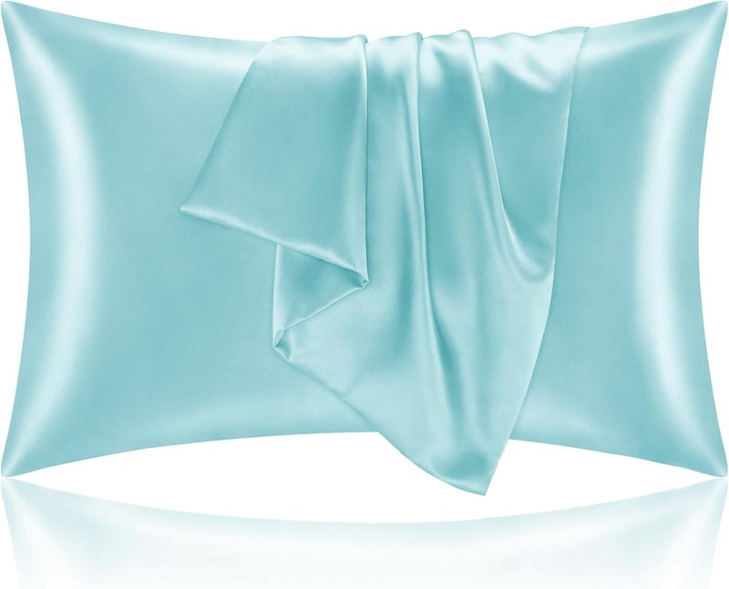Satin Pillowcase for Hair and Skin, Queen Pillow Cases Set of 2 Pack, Super Soft Silky Blue Pillow Case with Envelope Closure (20x30 Inches) - Image 1