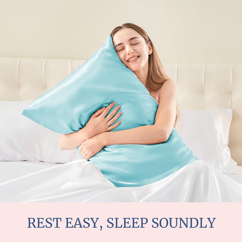 Satin Pillowcase for Hair and Skin, Queen Pillow Cases Set of 2 Pack, Super Soft Silky Blue Pillow Case with Envelope Closure (20x30 Inches) - Image 5