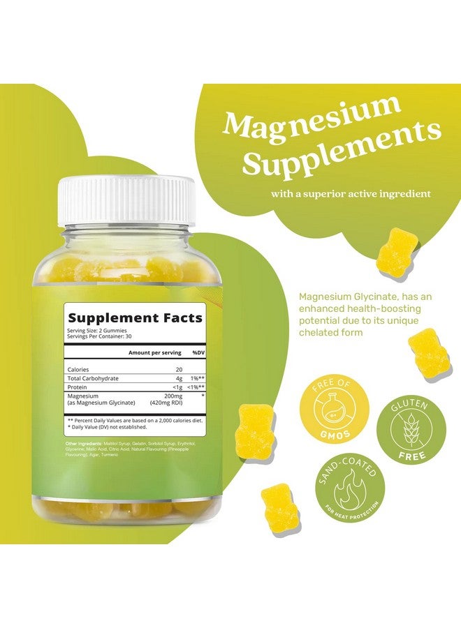 BeLive Magnesium Gummies 200mg - 60 Ct | Magnesium Glycinate Supplements for Relaxation, Stress Relief, and Sleep for Adults & Kids - Tasty and Tangy Pineapple Flavor (2) - Image 2