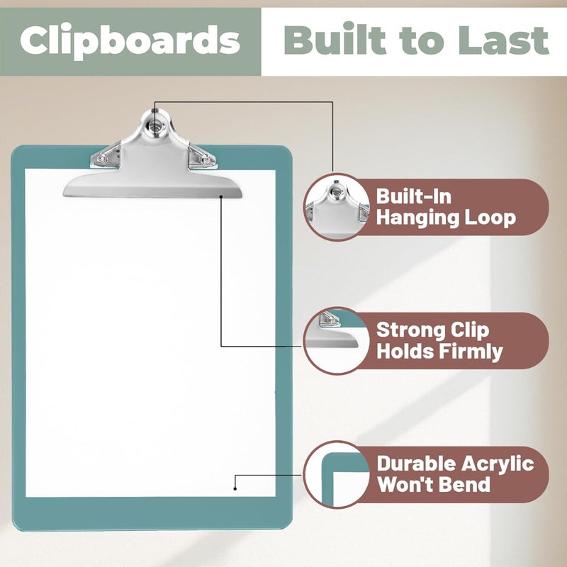 Office Solutions Direct Plastic Clipboards with Butterfly Clip (Set of 6) 12.5 x 9 Inch Plastic Clip Boards Bulk - Clipboards Bulk Classroom Holds 100 Sheets, Acrylic Clipboard - 6 Pack, Boho Colors - Image 3