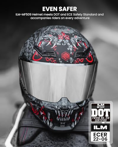 ILM Motorcycle Helmets for Adult Men Women Full Face DOT ECE Powersports Dual Visor Street Racing Helmet with Pinlock Cascos para Motos Model MF509 Mythology Red L - Image 3