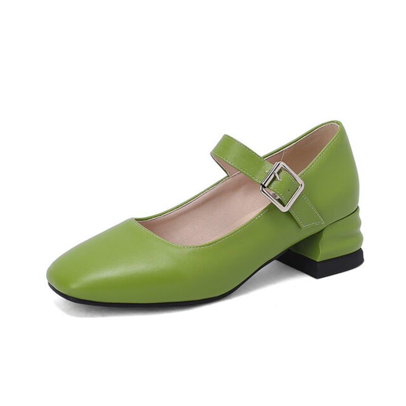 Simple Flat Head Buckle Medium Heel Large Size Women'S Shoes Single-Layer Shoes 138 - Image 2