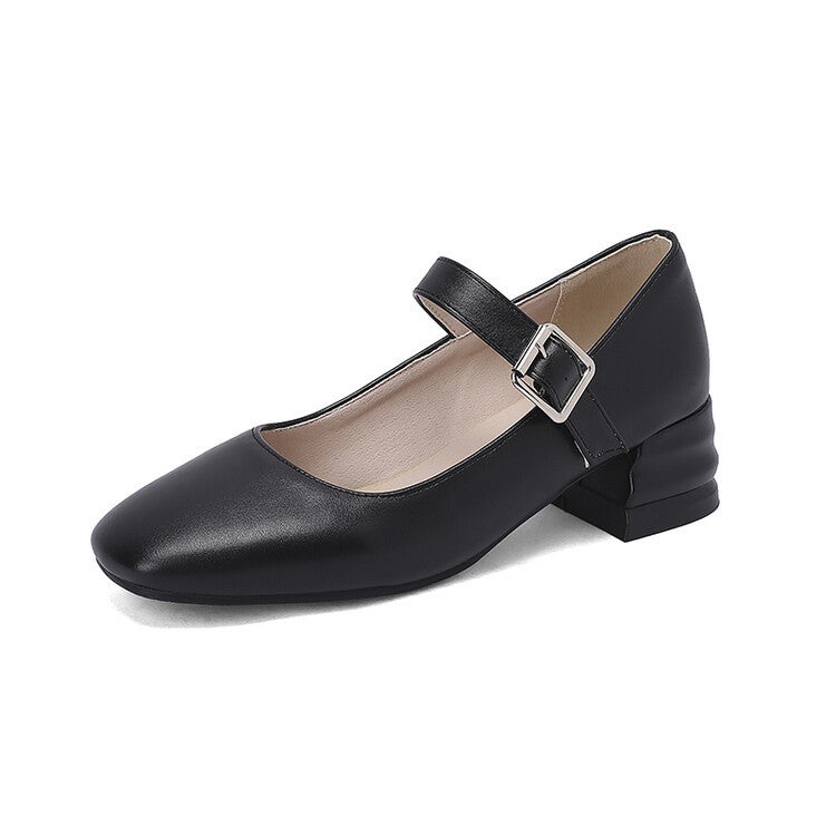 Simple Flat Head Buckle Medium Heel Large Size Women'S Shoes Single-Layer Shoes 138 - Image 5