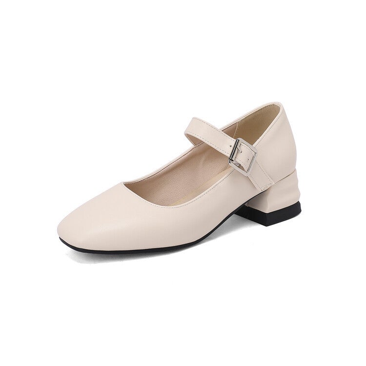 Simple Flat Head Buckle Medium Heel Large Size Women'S Shoes Single-Layer Shoes 138 - Image 4