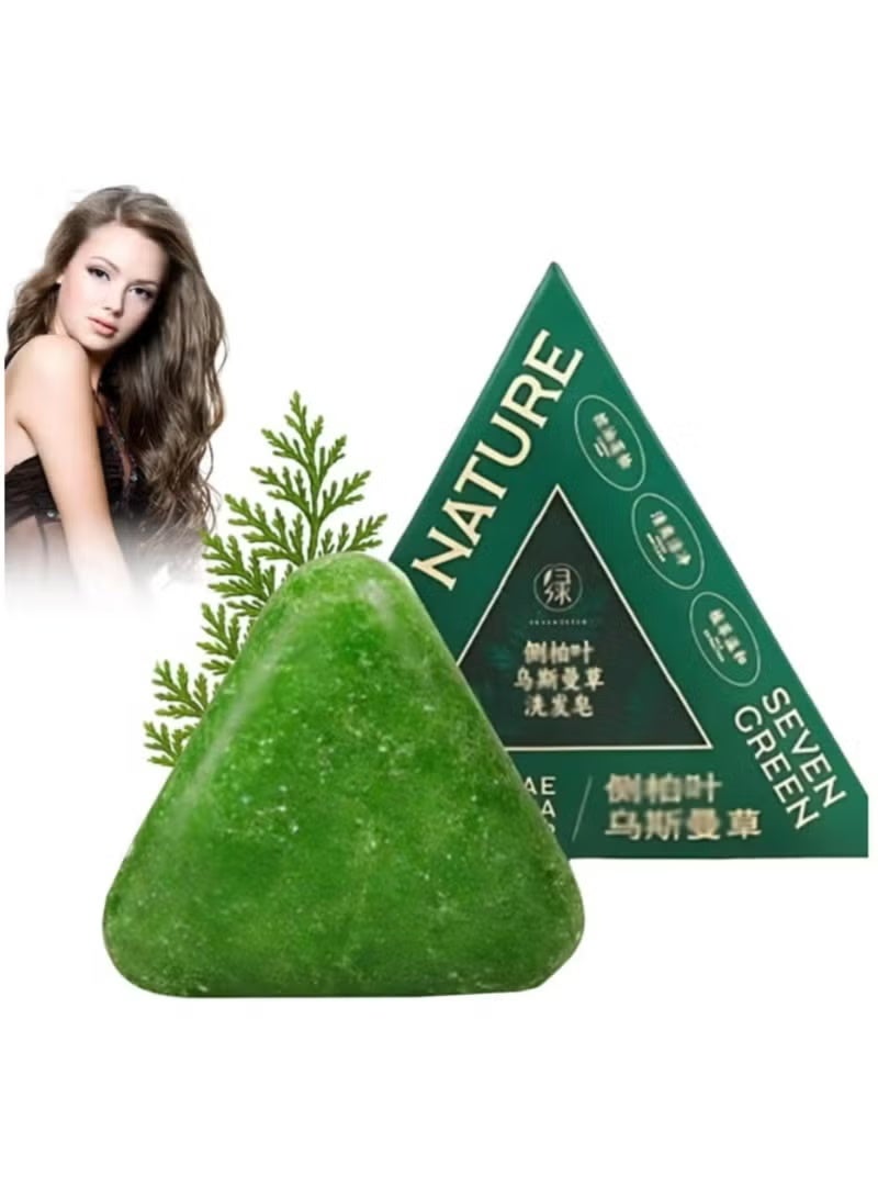 Seven Green صابون شامبو عشبي طبيعي مضاد لتساقط الشعر سبعة خضراء، مثلث أخضر، للعناية بفروة الرأس وتقوية جذور الشعر - Image 3